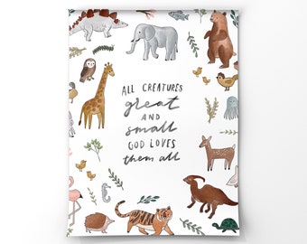 Animal Watercolor Art Print, Children's Room Decor (8x10)