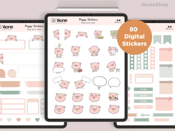 Cute Piggy Digital Stickers Kawaii Pig Digital Planner - Etsy