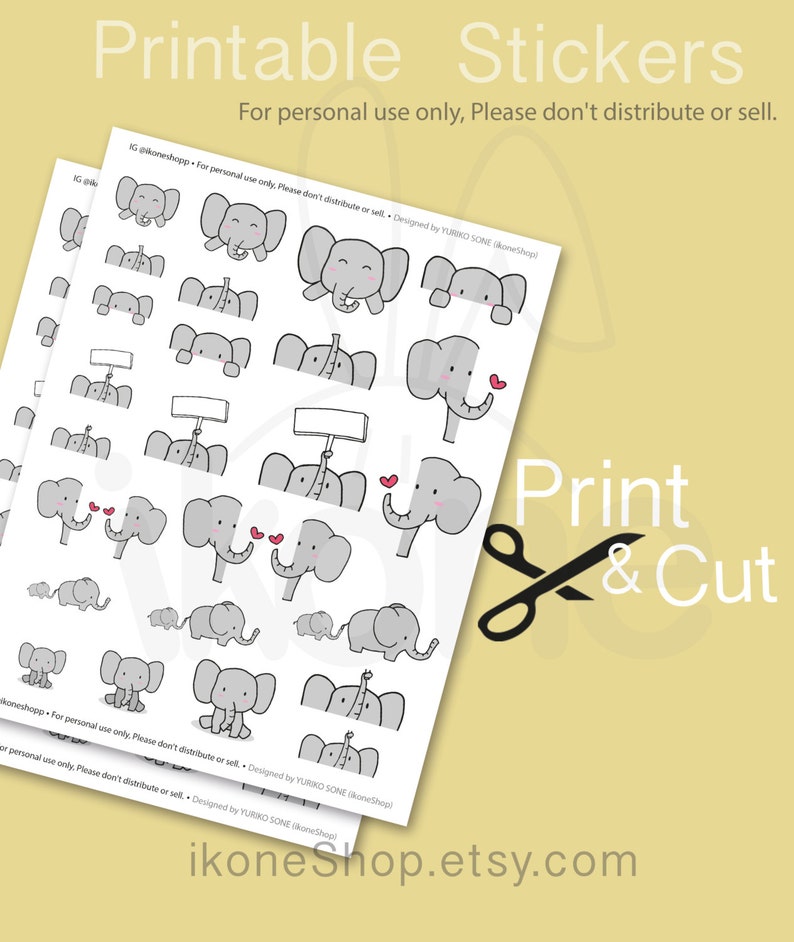 Cute Elephant Planner Stickers Baby Elephant Printable Etsy