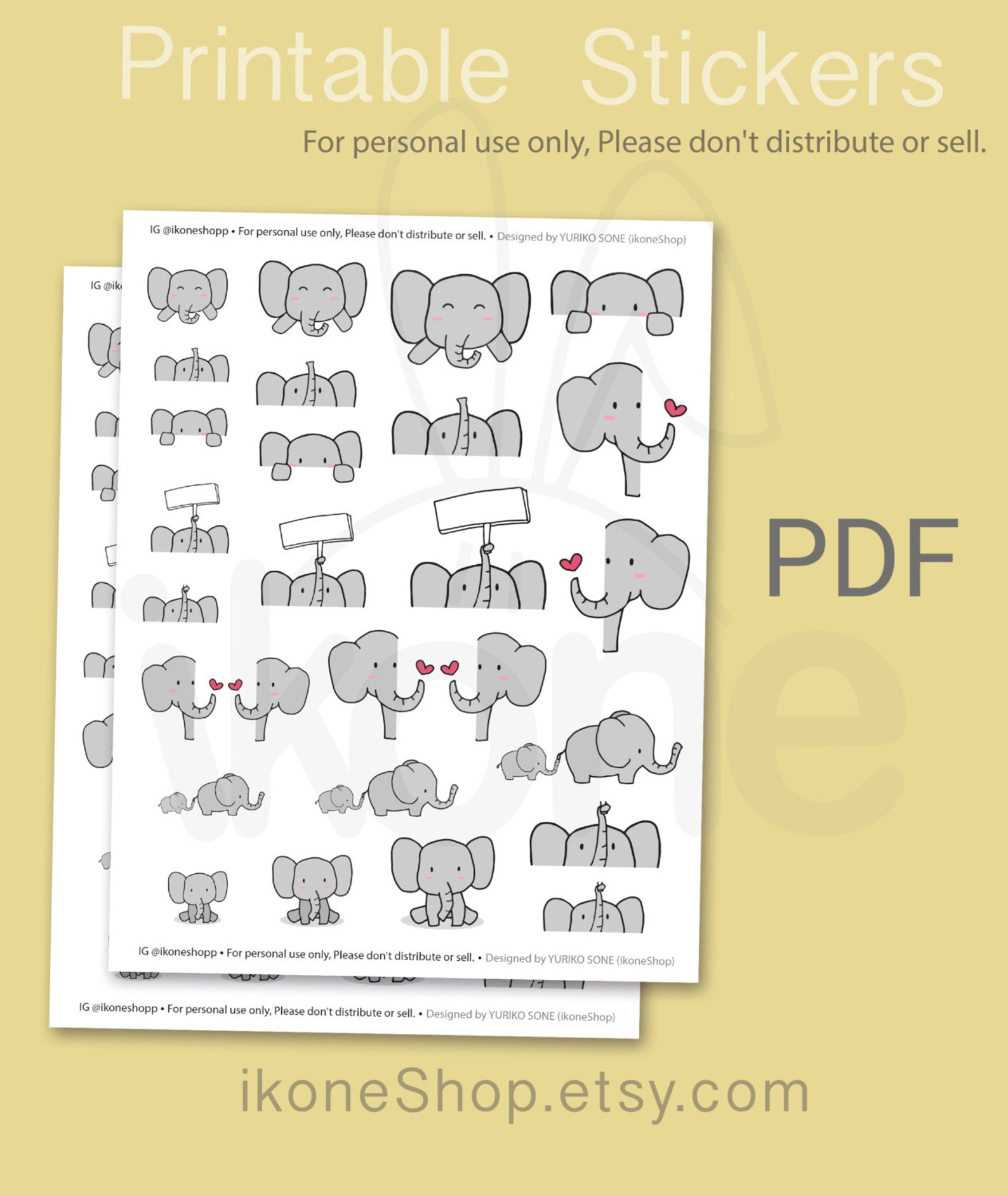 Cute Elephant Planner Stickers Baby Elephant Printable Etsy