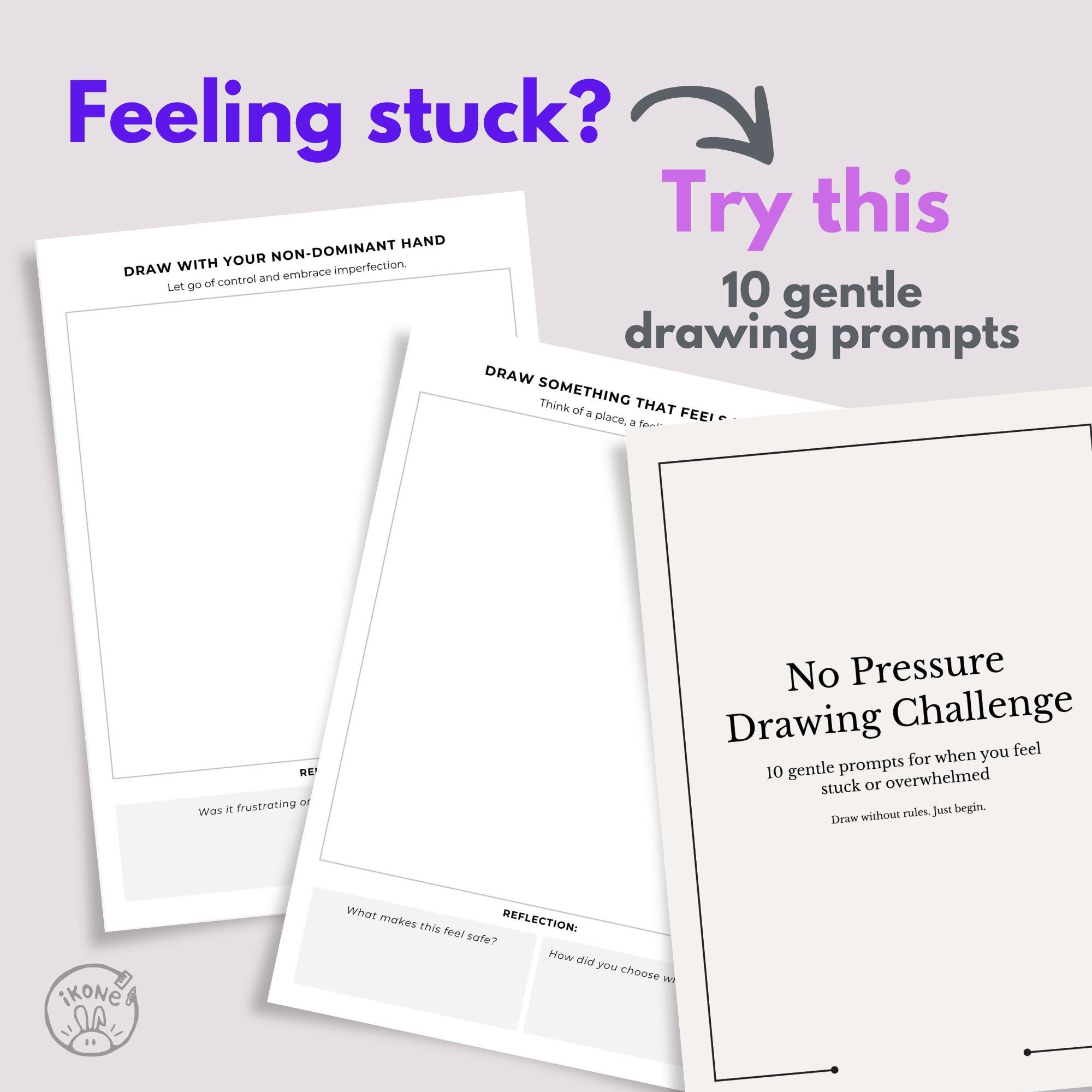 No Pressure Drawing Challenge | 10 Gentle Prompts, Self Care Worksheet ...