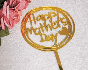 Happy Mother's Day Cake Topper: Gold Acrylic Decoration