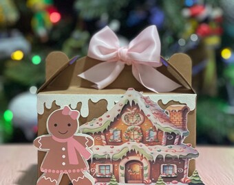 Gingerbread Gable box• Christmas favor box • Gingerbread  favor boxes • Christmas  favor box • Christmas party box • 3D favor boxes