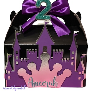 Princess Gable box• Black princess gable box• Blue favor box •Black castle princess  gable box • princess party •Purple and black gable box