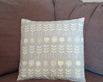 14x14 Flowers Decorative Pillow Cover, Couch Pillow Cover - White Flowers On Gray - Ready To Ship