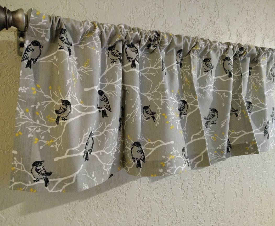 Birds On Branches Gray And Yellow Kitchen Curtains Etsy