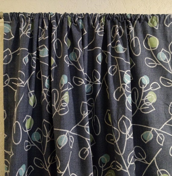 Leaves Design Curtains Magnolia Home Macauly Blue Any Size Etsy