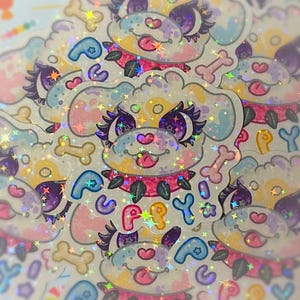 Sticker vinyle holographique chiot (chiot poilu)
