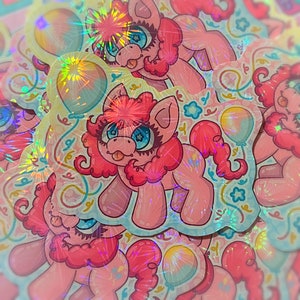 Adesivo de vinil holográfico Pink Party Pony