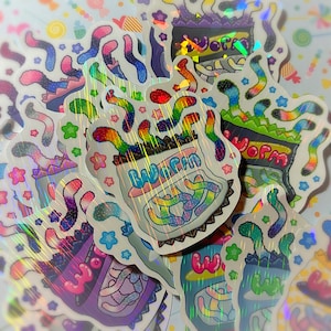 Gummy Worm LGBT Pride vinyl holografische stickers
