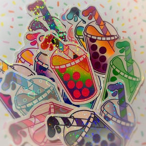 Boba Bubble Tea LGBT-trots vinyl holografische stickers