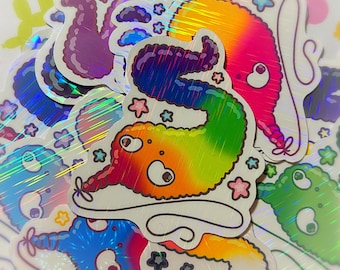 Gummy Worm LGBT Pride Vinyl Holographic Stickers