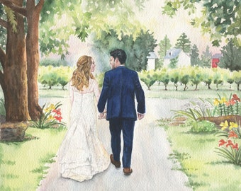 Custom watercolor wedding portrait - wedding gift, anniversary present, one of a kind gift, custom portrait from photo, couple's portrait