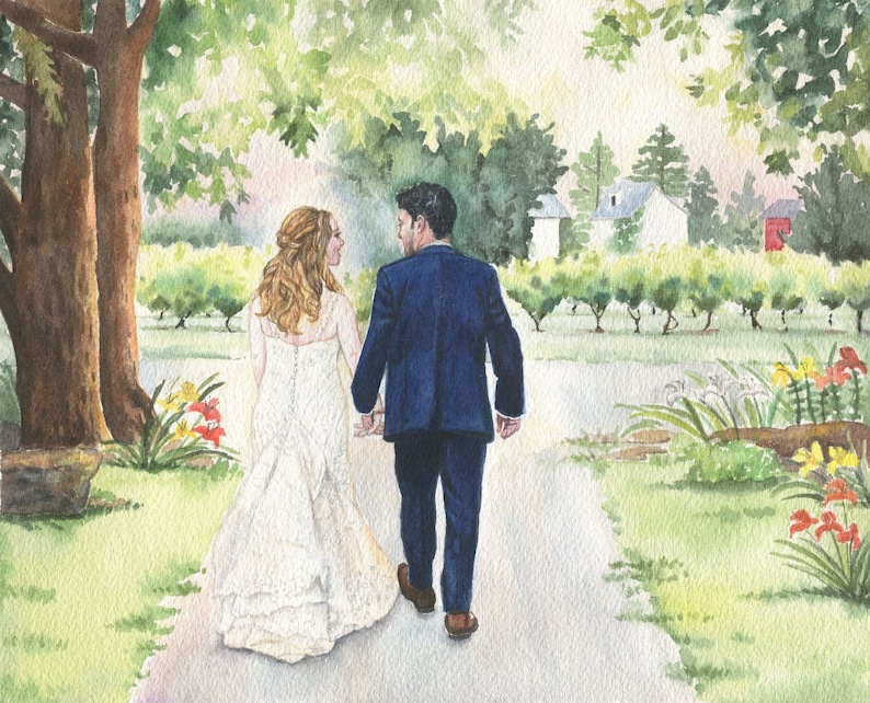 Custom watercolor wedding portrait wedding gift, anniversary present, one of a kind gift, custom portrait from photo, couple's portrait image 1