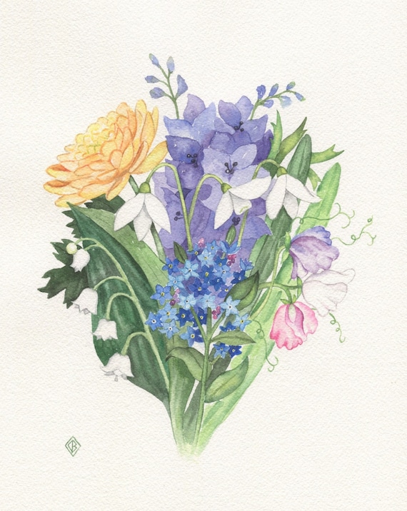 Custom Birth Flower Watercolor Painting – Personalized Birthday Gift