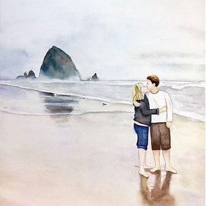 Custom watercolor portrait and landscape - couple portrait, romantic anniversary gift, travel memento art, original artwork