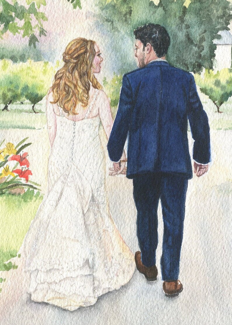 Custom watercolor wedding portrait wedding gift, anniversary present, one of a kind gift, custom portrait from photo, couple's portrait image 3