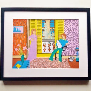 Recreated 'Mr and Mrs Clark and Percy' A3 Art Print David Hockney, heavyweight wall art, modern print, illustration, pop art, abstract image 1