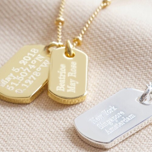 Personalised Initials Dog Tag Charm Necklace Etsy
