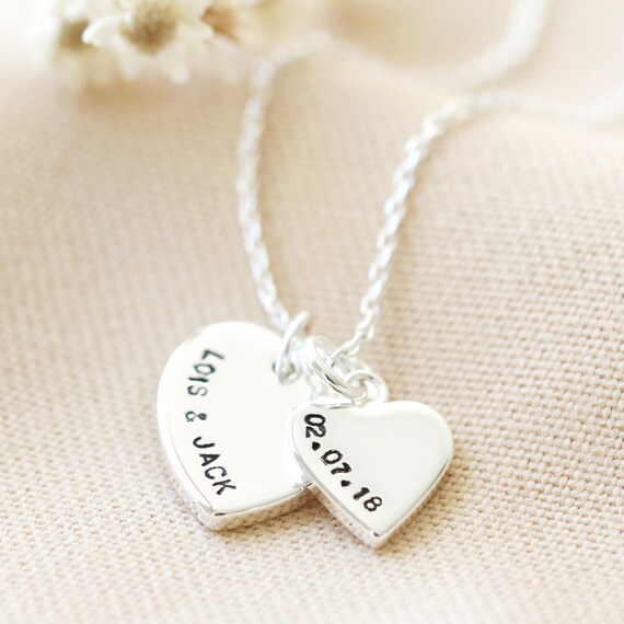 Personalised double outlet heart charm necklace