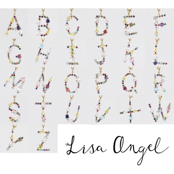 Rainbow Crystal Initial Necklace Gold 
