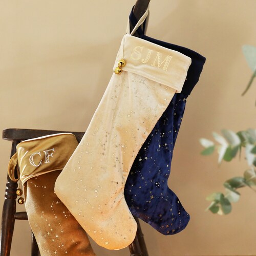 Large Starry Blue Velvet Christmas Stocking Festive Homeware Etsy