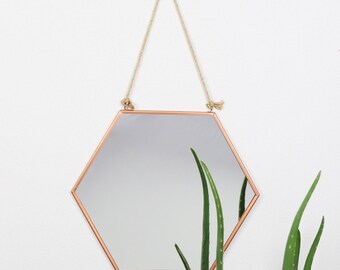 30cm NEW Rose Gold Metal Frame Copper Round Vintage Hanging Mirror with Strap