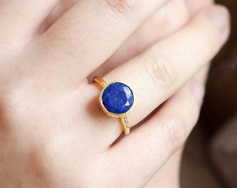 Womens Jewellery Rings Bhagat Jewels Handmade Dual Lapis Lazuli Gemstone Bezel Set Adjustable R in Yellow 