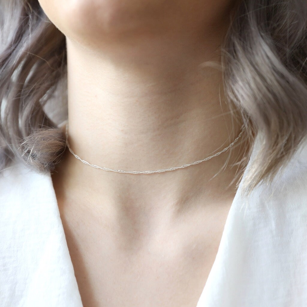 Rope Chain Choker Necklace Silver Gold Etsy