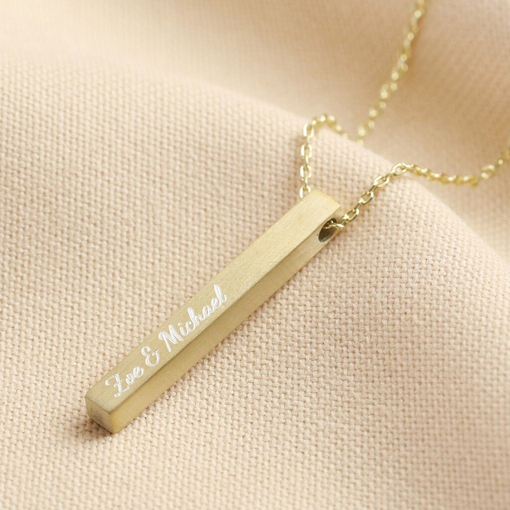 Personalised Solid Gold Bar Necklace 