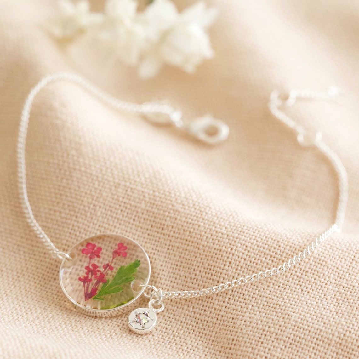 birth flower charm bracelet