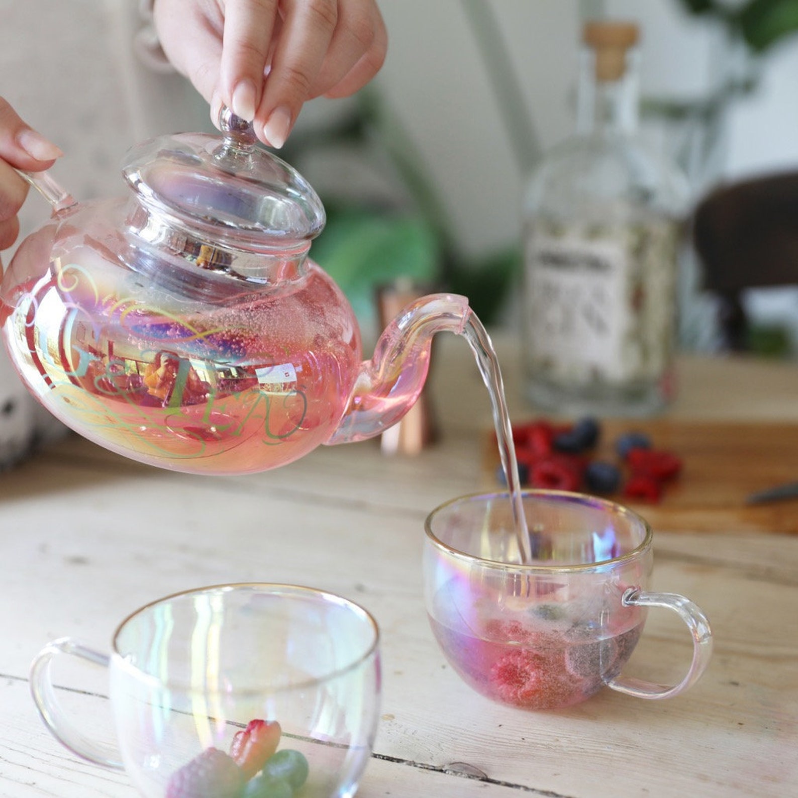 Glass G&Tea Teapot Cocktail Set Etsy