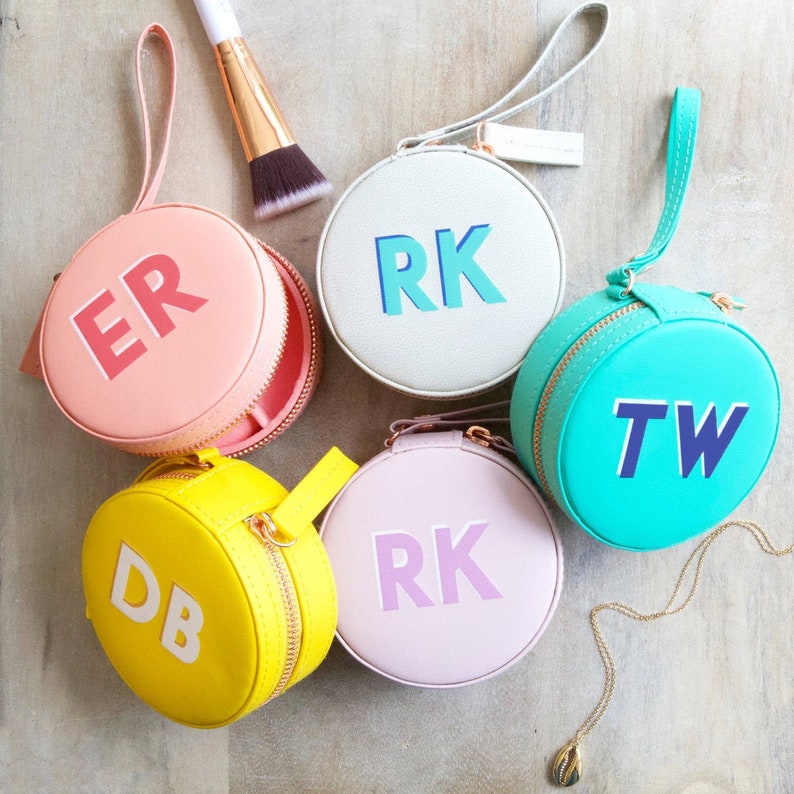 Personalised Block Initials Mini Round Travel Jewellery Case  image 0