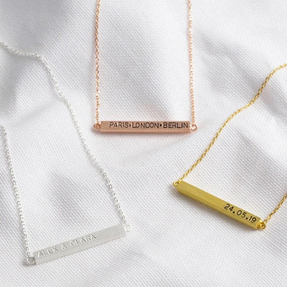 Personalized Gold/ Silver/Rose gold Date Name Delicate Horizontal Bar Necklace Personalized Gold/ Silver/Rose gold Date Name Delicate Horizontal Bar Necklace