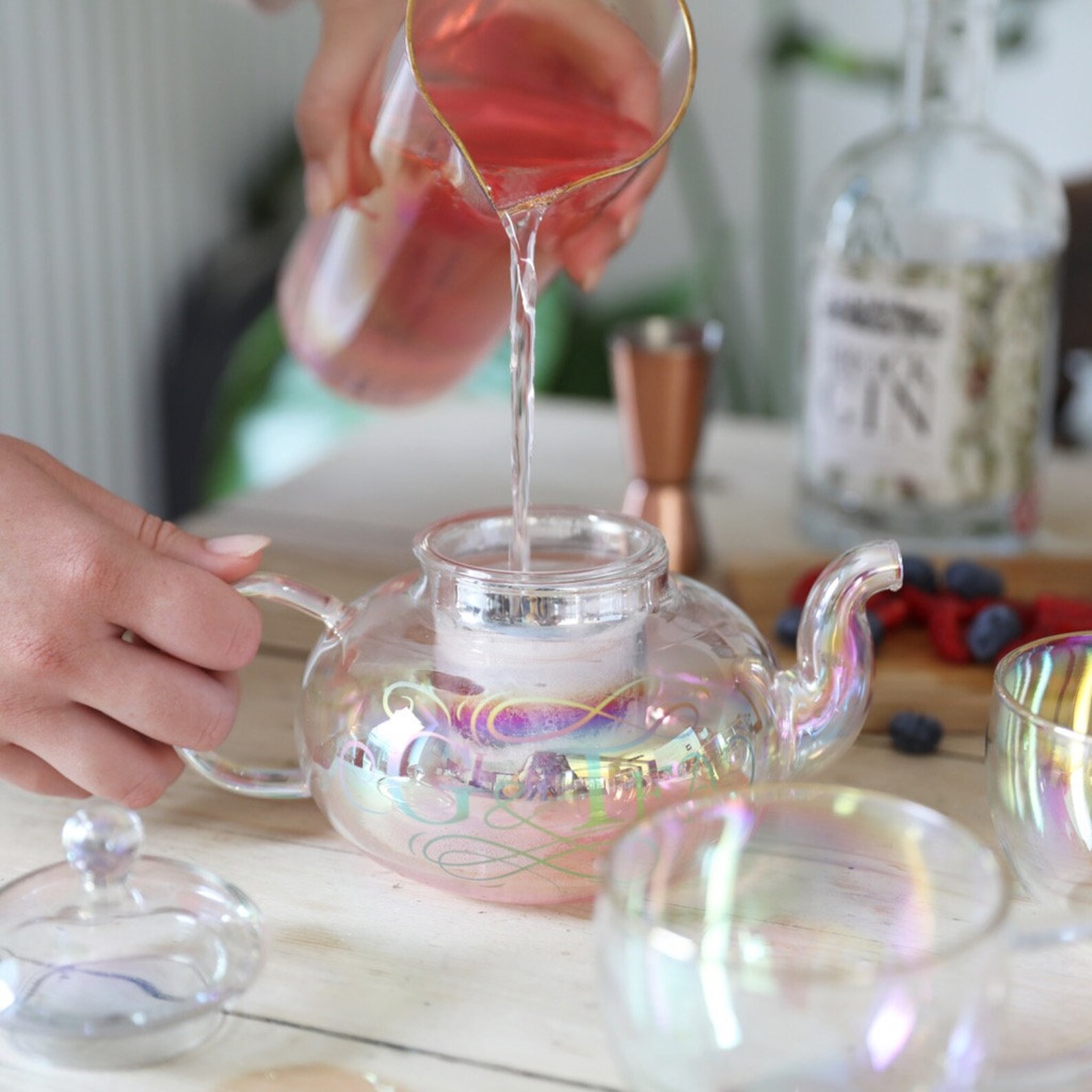 Glass G&Tea Teapot Cocktail Set Etsy