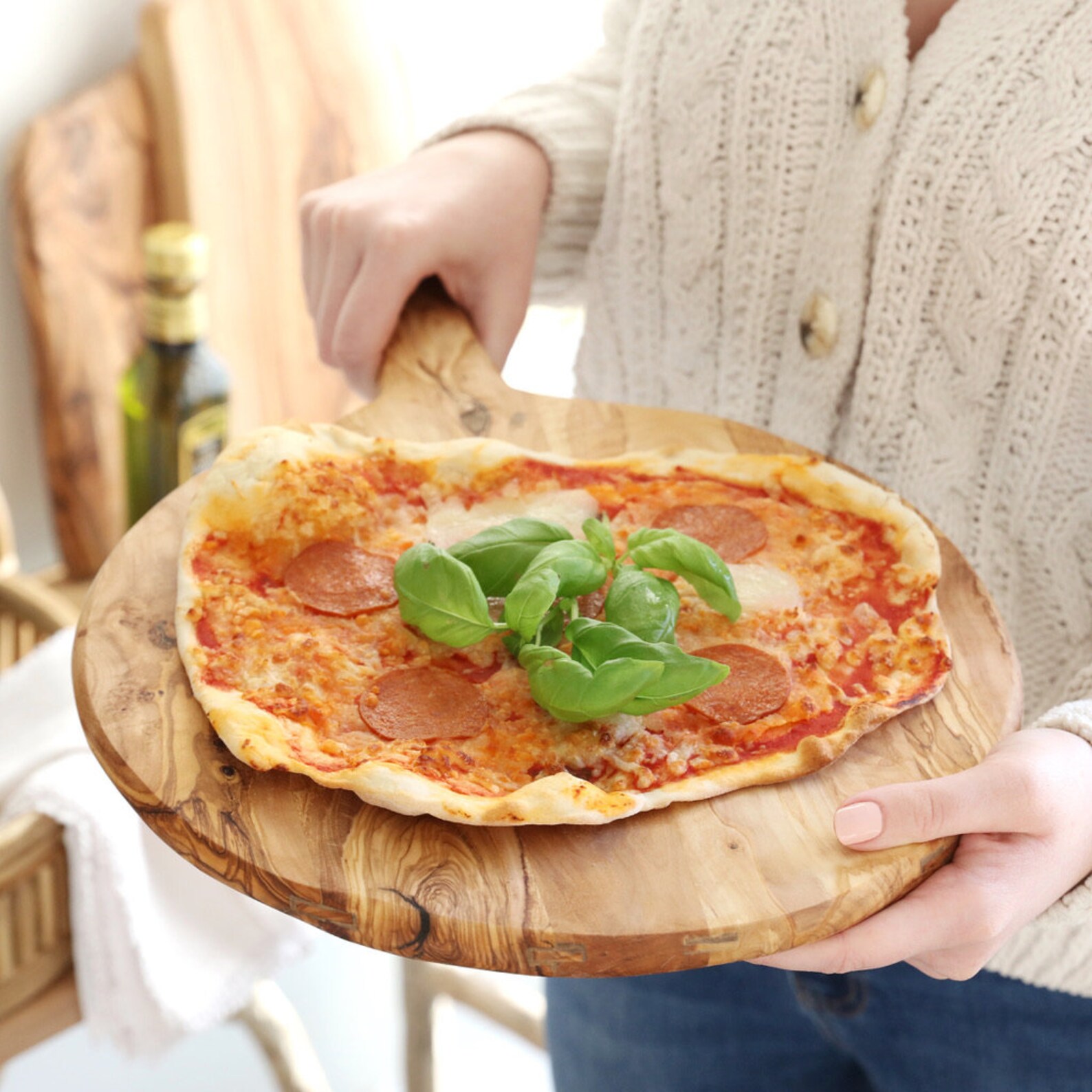 Round Olive Wood Pizza Board Etsy