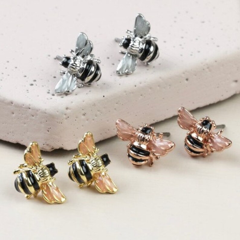 Small Bee Stud Earrings Silver Gold Rose Gold - Etsy