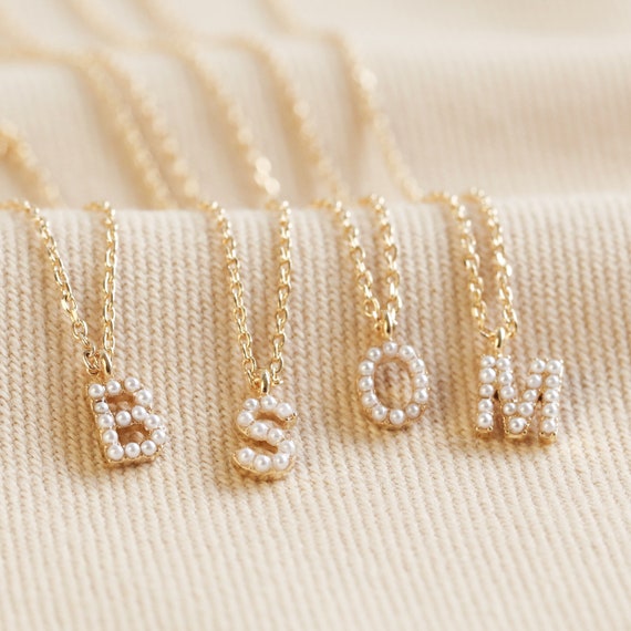 Tiny Pearl Initial Charm Necklace in 