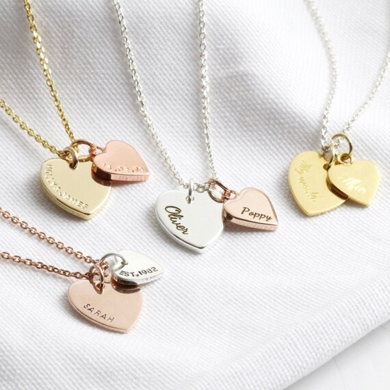 Double Heart Pendant Necklace - Etsy