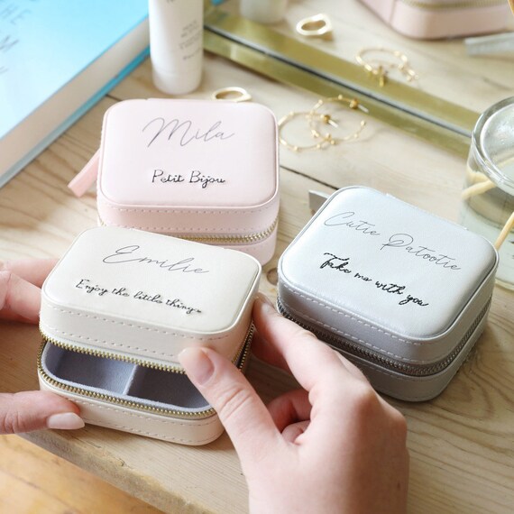 Personalised Mini Square Quote Travel Jewellery Box Cream | Etsy
