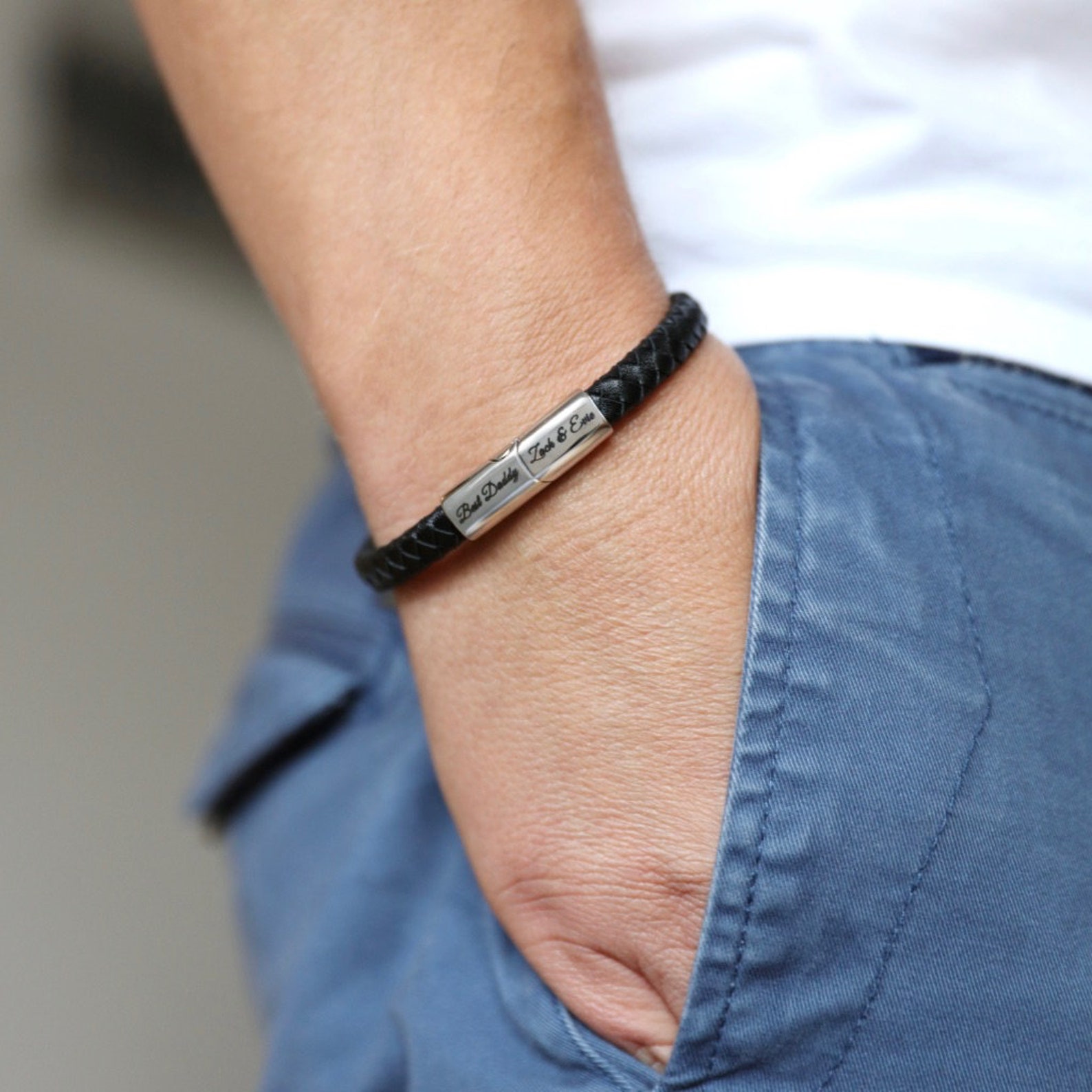 Personalized Men's Woven Vegan Leather Bracelet