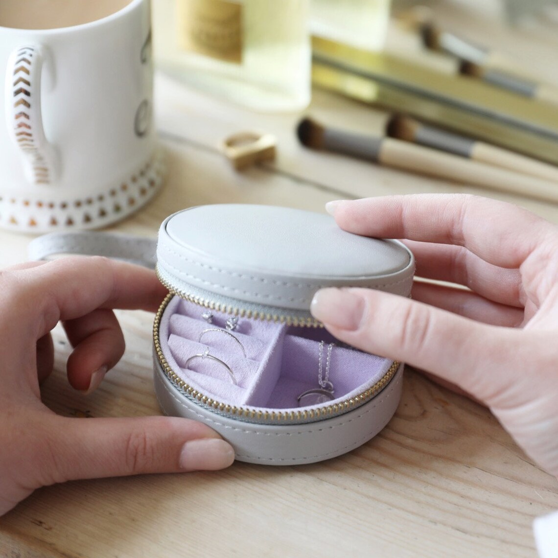 Mini Round Travel Jewellery Case Purple Grey Navy Blue Etsy