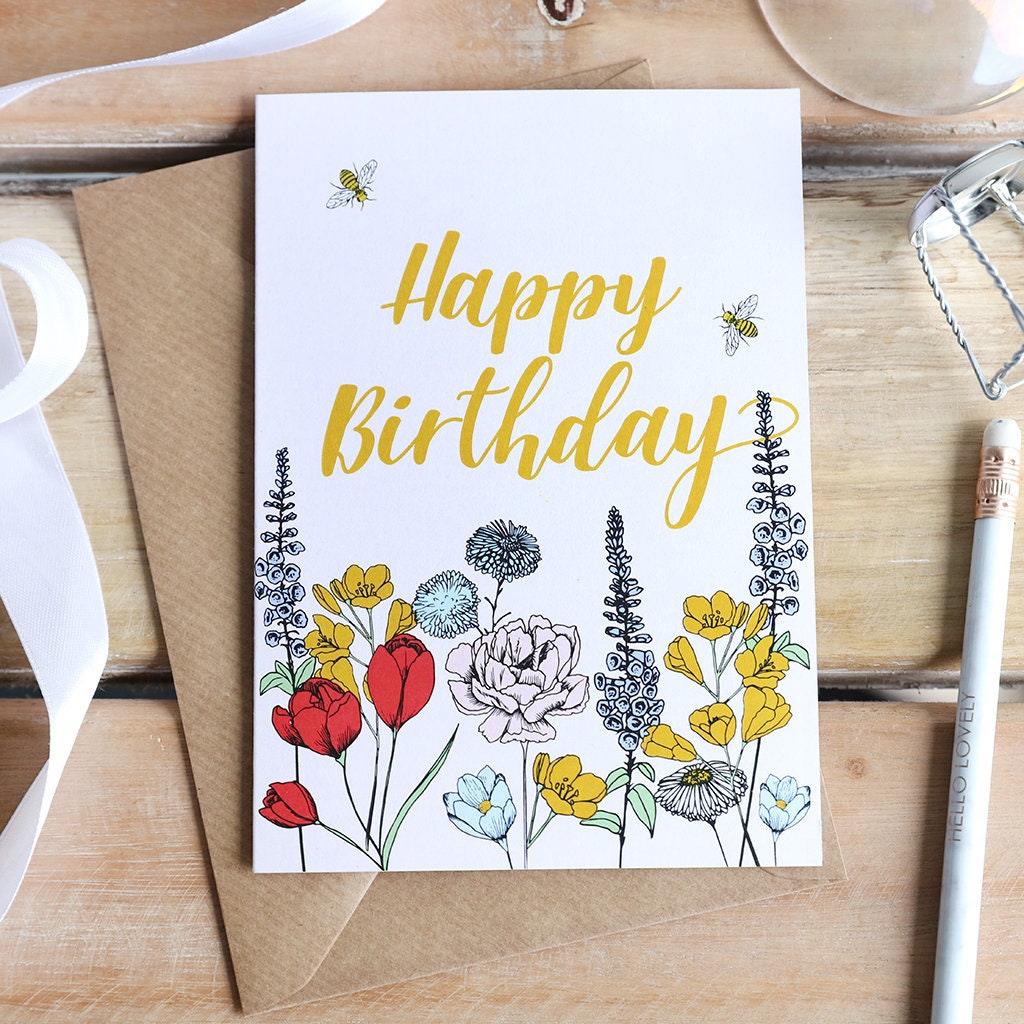 Happy Birthday Wildflower Greeting Card Etsy