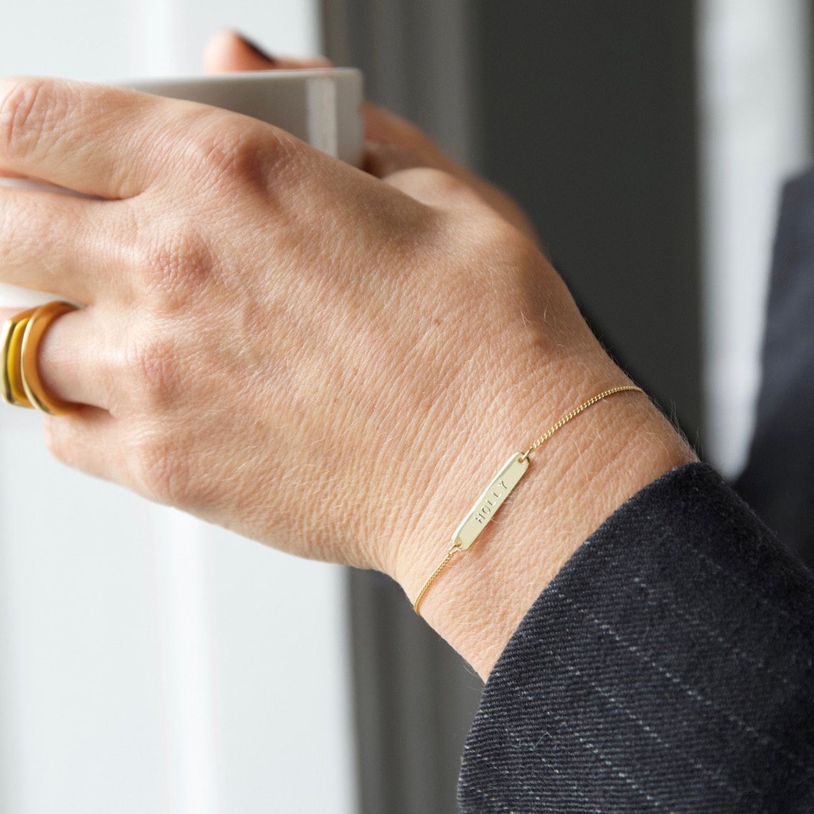 Personalised Sterling Silver ID Bracelet Silver Gold Etsy