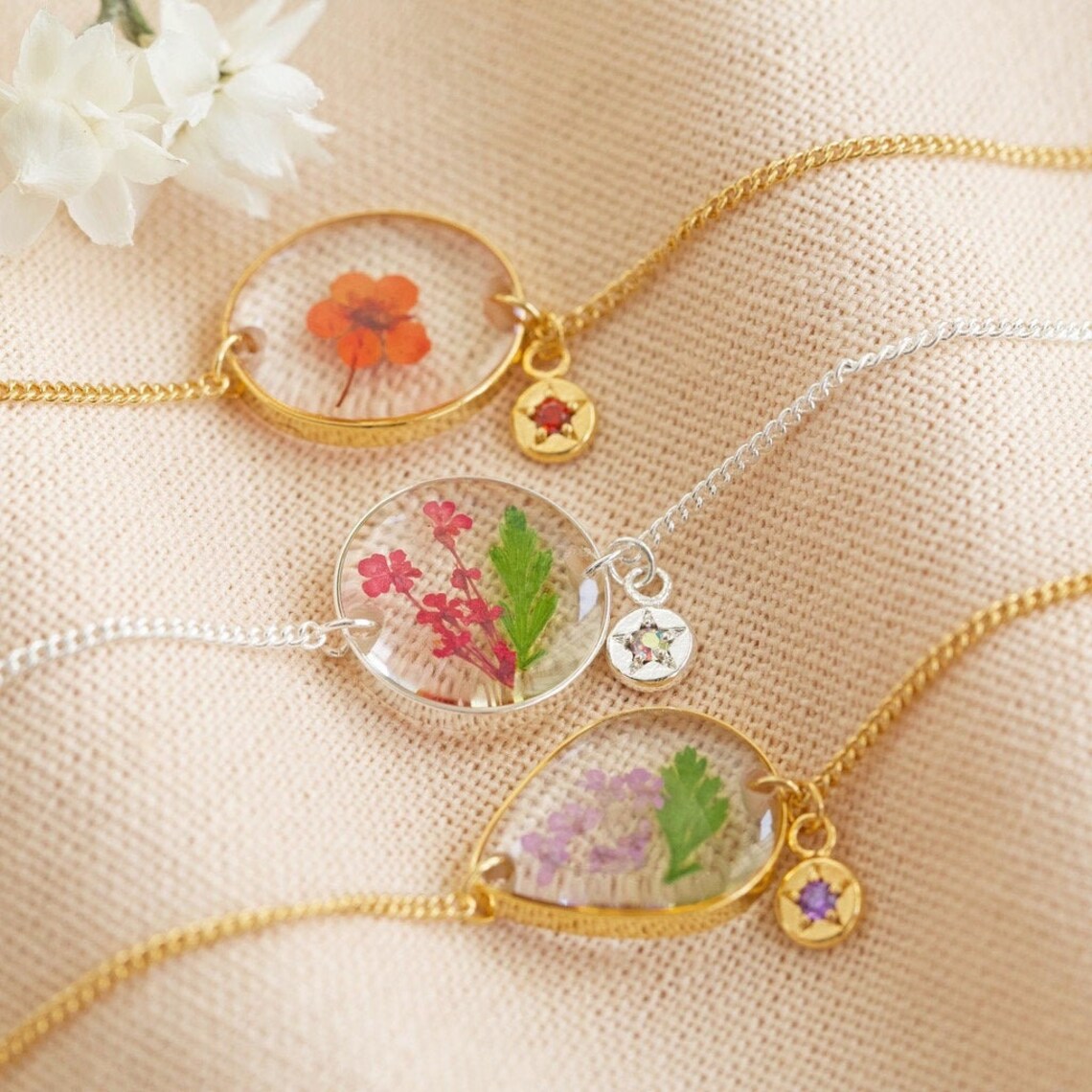 birth flower charm bracelet