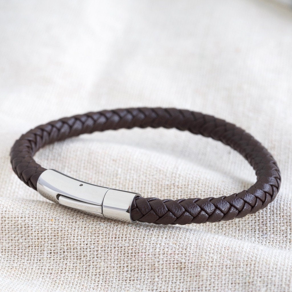 Men's Personalised Vegan Leather Bracelet Black Brown | Etsy