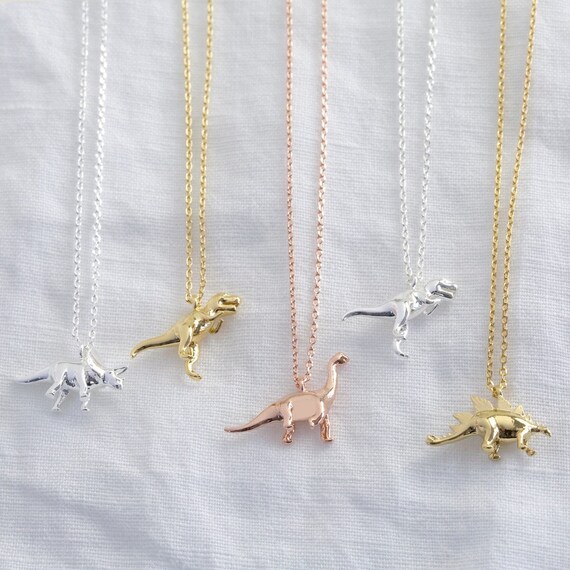 Dinosaur Necklace Silver Gold Rose Gold 