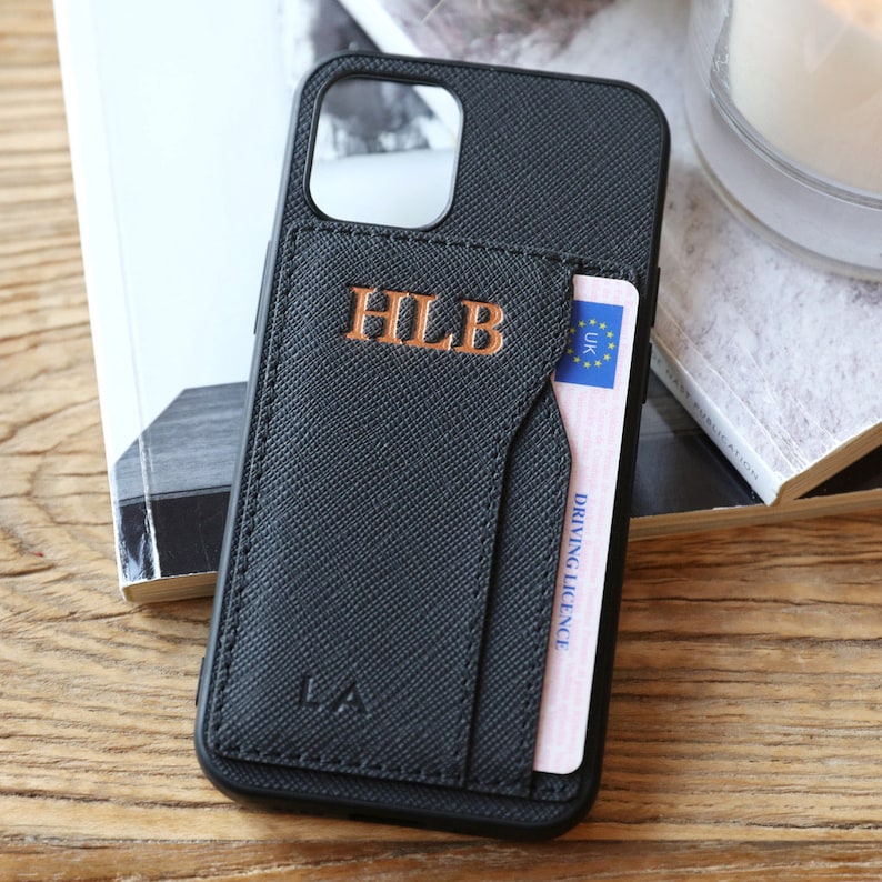 Personalised Initials Black Vegan Leather iPhone Case 