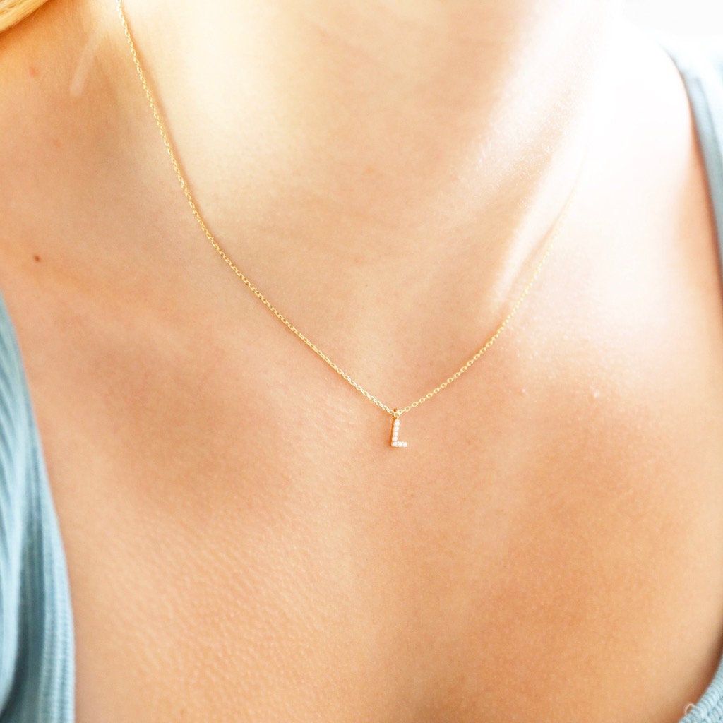 Tiny Pearl Initial Charm Necklace in 