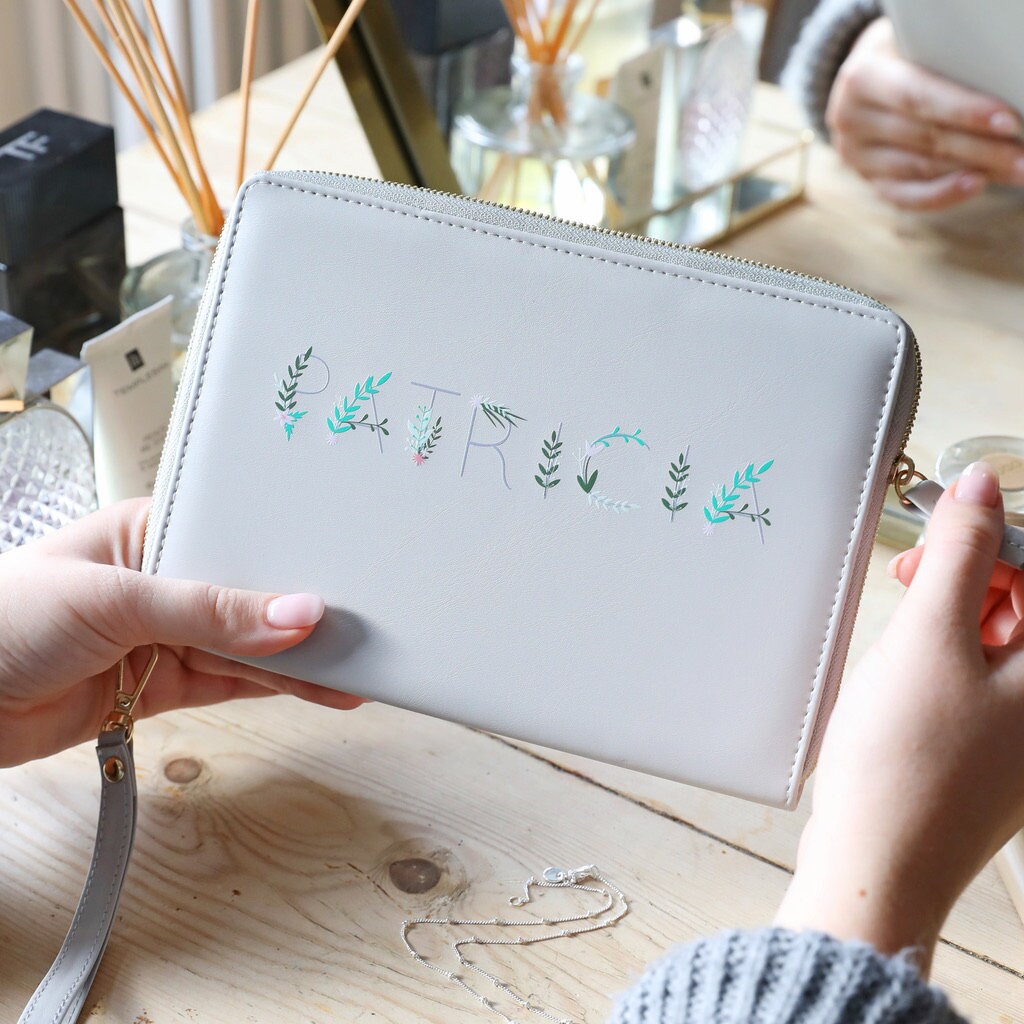 Personalised Floral Name Travel Jewellery Wallet Etsy